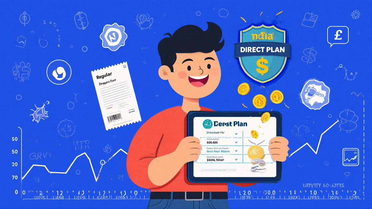 A person switches from a regular to direct mutual fund plan and sees coins rain into their pocket.