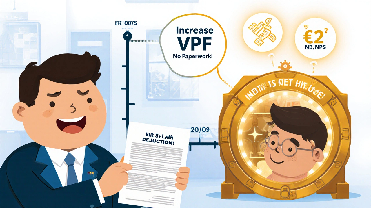 HR giving form to increase VPF deduction, with timeline leading to ₹2 lakh tax savings vault.