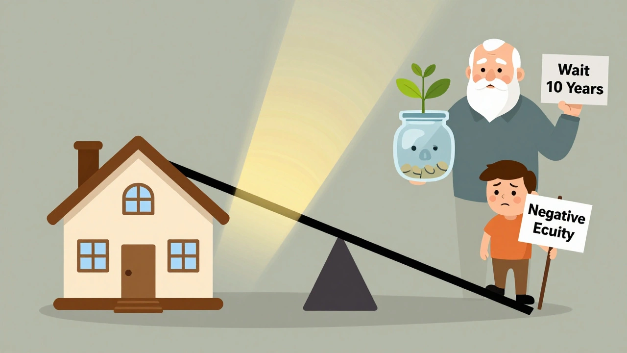 A homeowner facing negative equity as property value drops, guided by wise savings advice.