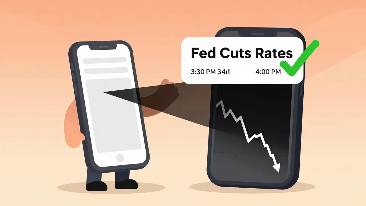 An investor places a limit sell order after hours as a news alert flashes, with a trade confirming at 4:00 PM.