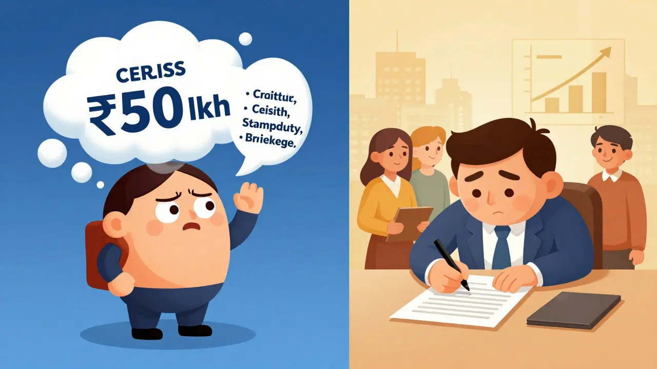 Split scene: stress over property costs vs. calm confidence with rental income.