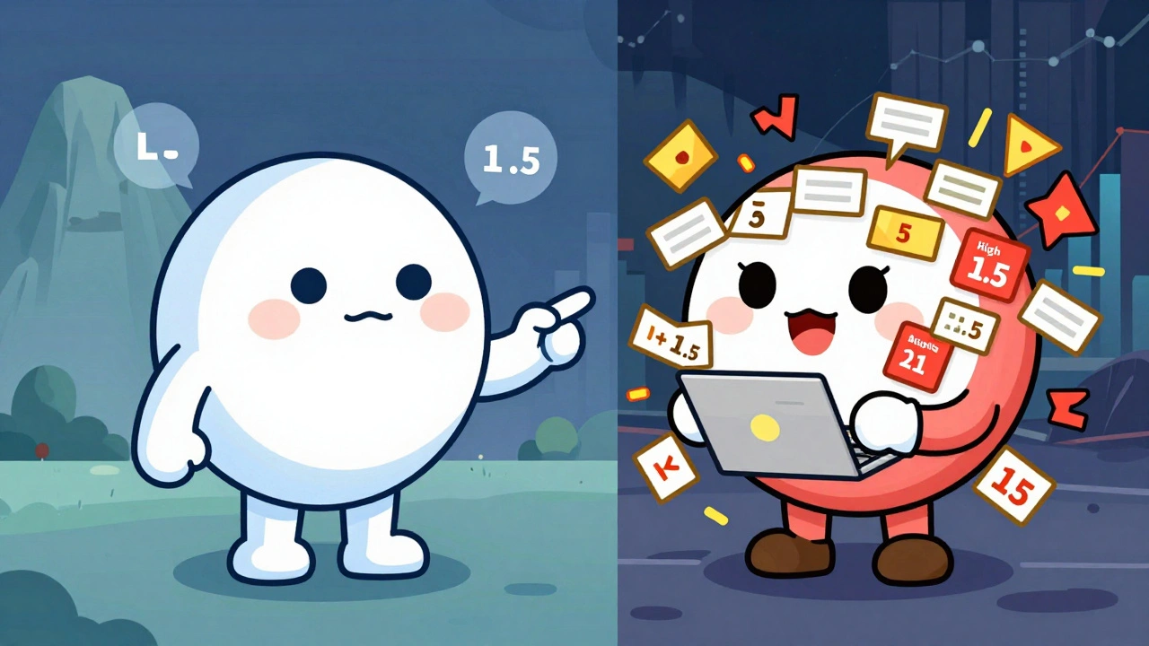 Two cartoon mutual funds compared—one calm and efficient, the other chaotic and risky—while an investor makes a smart choice.