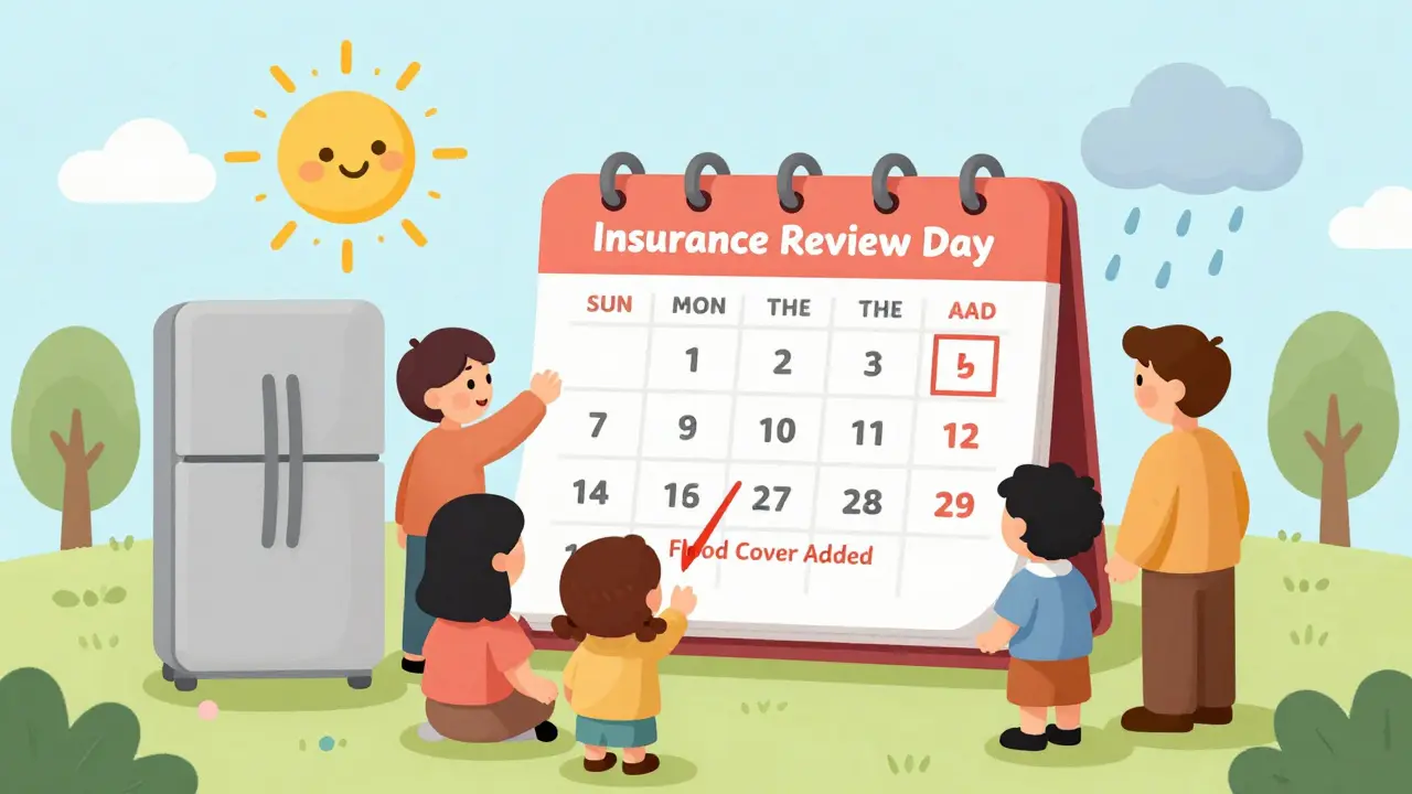 A family reviews their insurance policy in January, adding new items and updating coverage for the year.