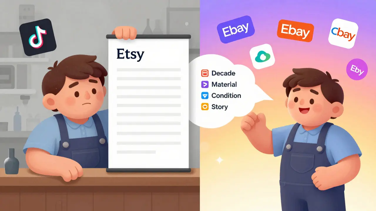 A seller transformed from stressed to joyful as a magical tool generates a perfect vintage listing on Etsy.