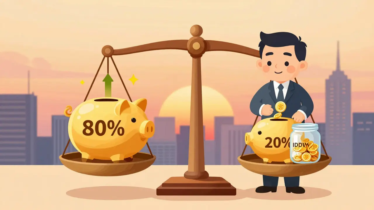 A balanced financial setup showing mostly Growth fund with a small IDCW portion for monthly income.
