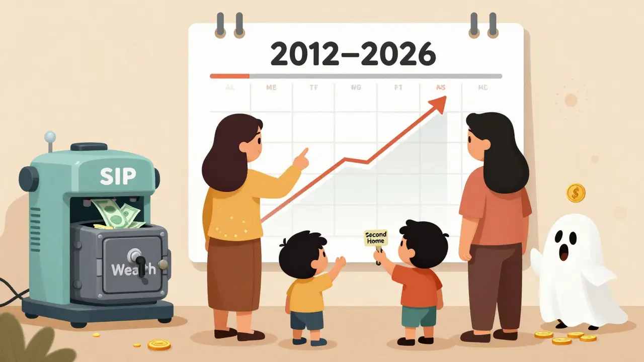 A family celebrates 14 years of consistent investing as a SIP machine builds wealth, outpacing inflation.