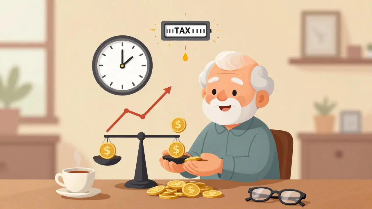 A retiree receiving monthly income from a mutual fund SWP while their investment grows steadily.