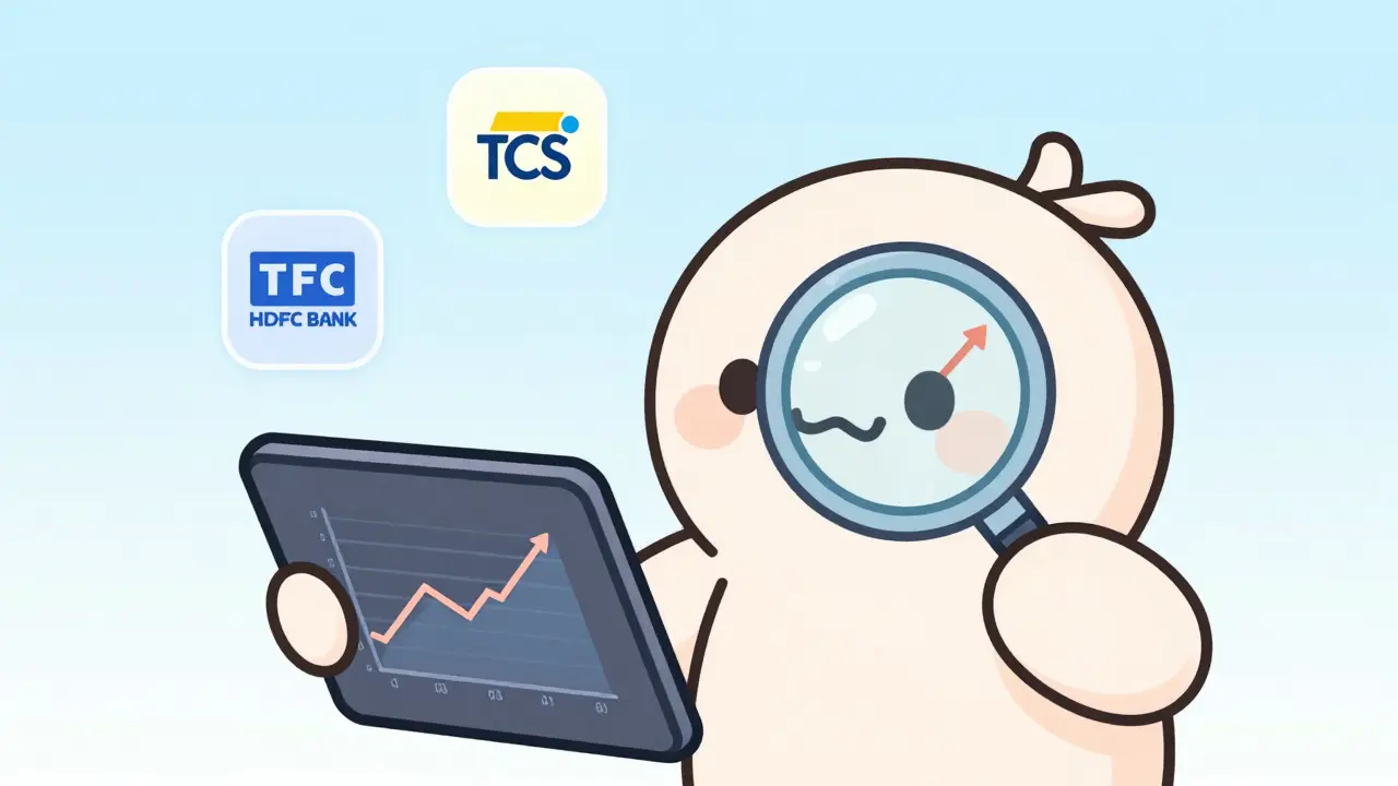 Beginner analyzing stock charts with Nifty 50 index and company icons