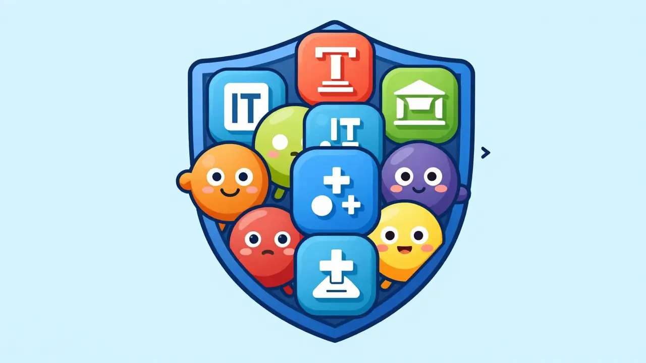 Diversified portfolio icons forming a shield with stop-loss symbol