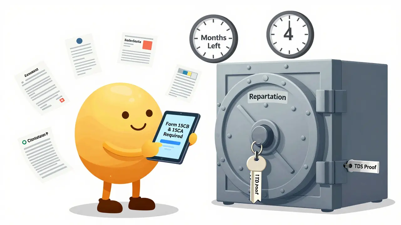 NRI seller facing repatriation hurdles with missing Form 15CB and 15CA, locked vault and ticking clock.