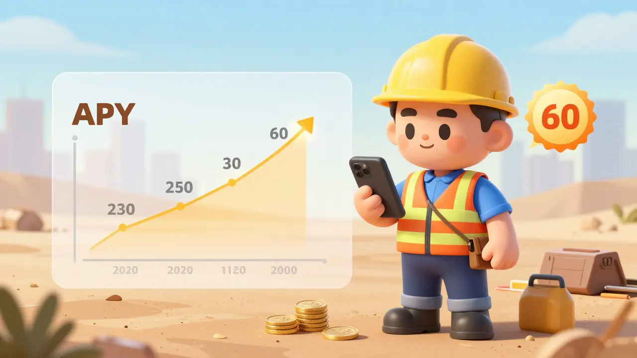 A construction worker sees his future pension grow over time with government support.