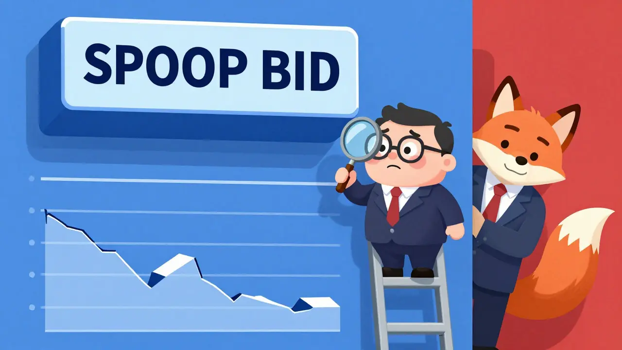 A deceptive large bid at the top of an order book with thin layers below, revealing a spoofing trap.