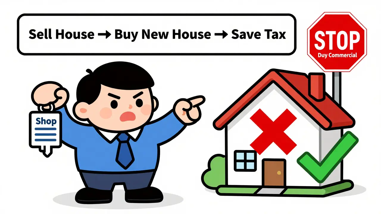 A man trying to use sale money for a shop, but a tax advisor redirects him to buy a residential house instead.