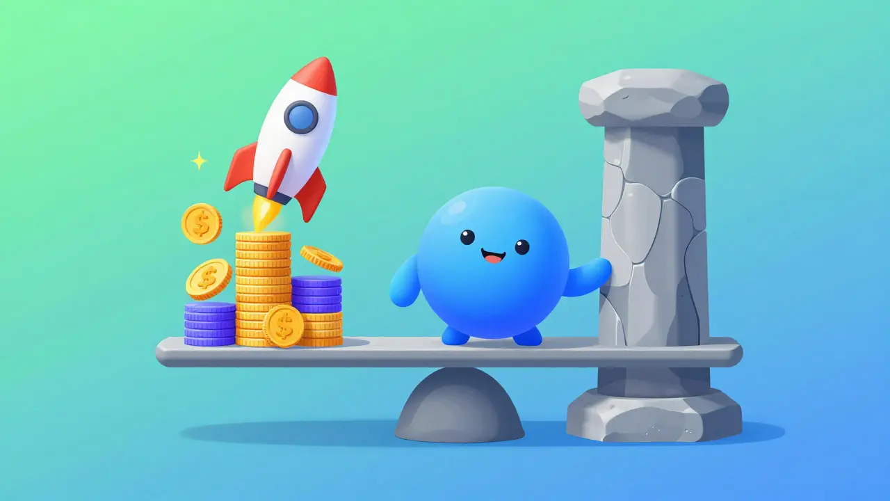 Character balancing equity and debt investments on a conceptual scale.