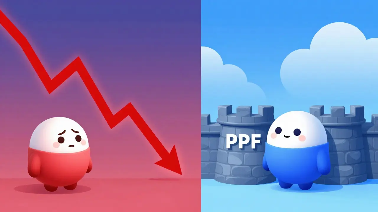 Comparison between a volatile stock market and the stability of a secure savings fund.