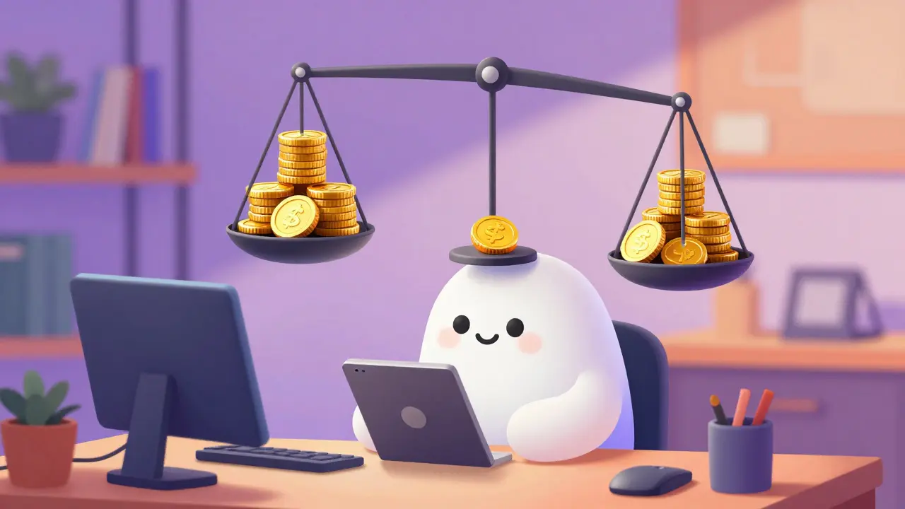 Freelancer character with a flexible scale of coins illustrating a Flexible SIP