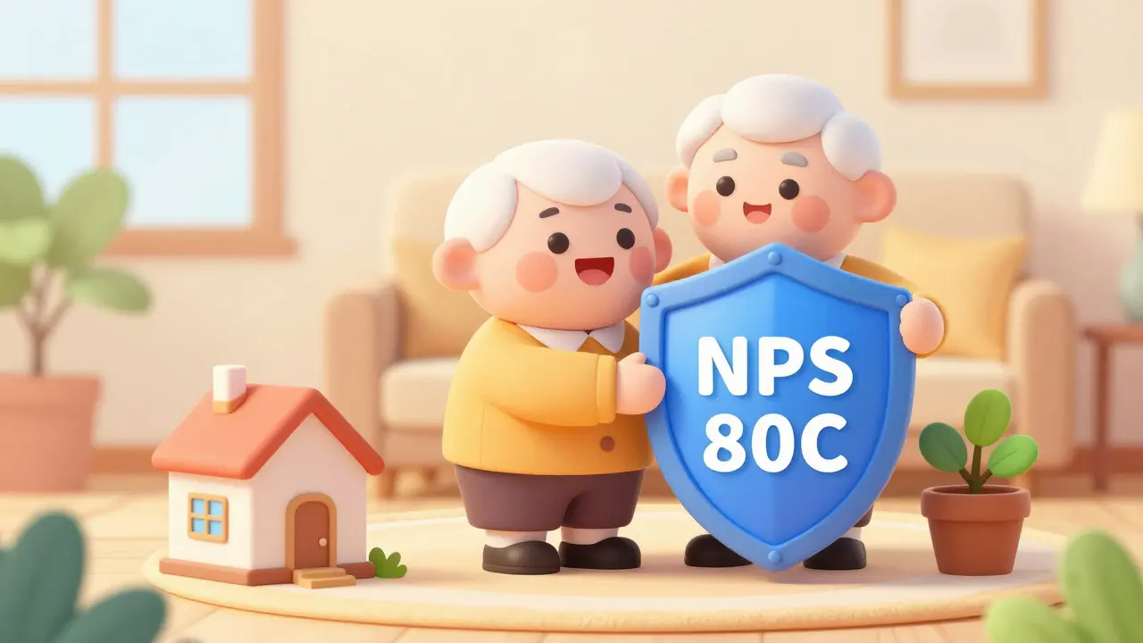 Happy retired couple enjoying financial security in their home