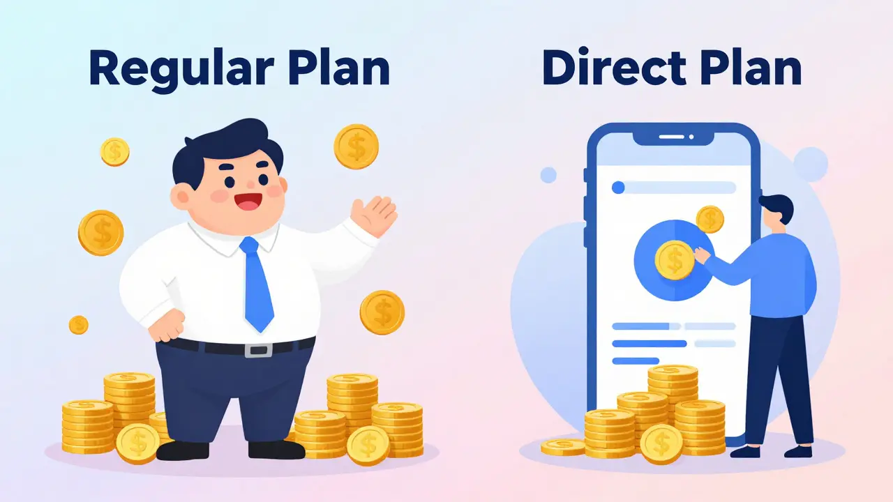Illustration comparing a commission-based regular plan versus a direct investment plan