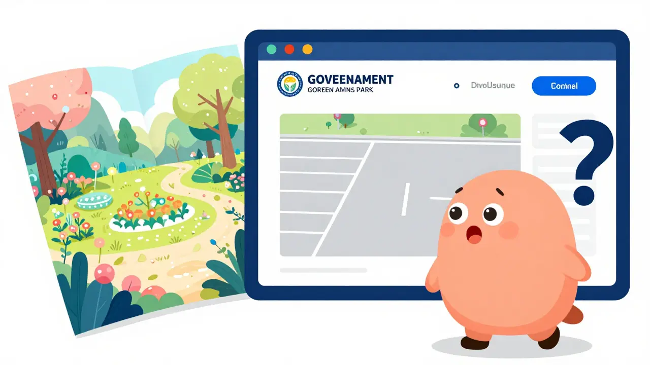 Person comparing a misleading brochure garden to a RERA portal parking lot