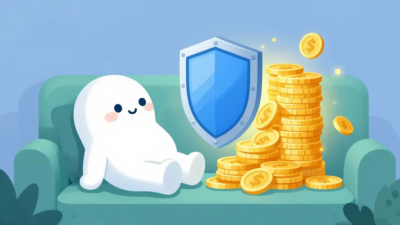 Relaxing person watching coins separate from main pile safely.