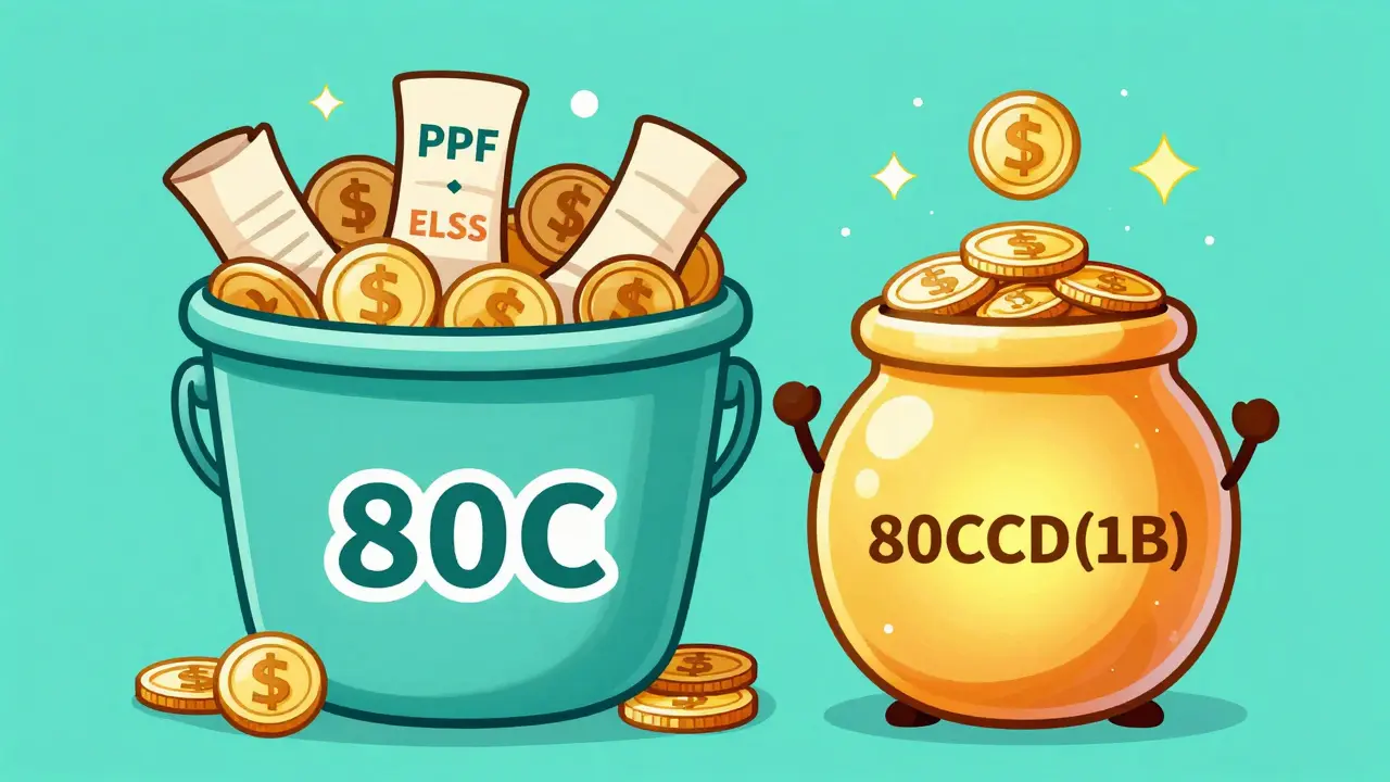 Two investment buckets showing combined 80C and 80CCD benefits