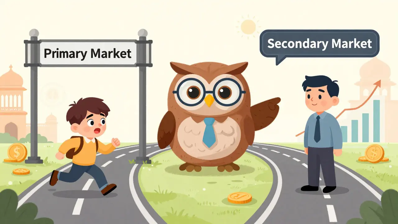 A wise owl guiding investors choosing between primary and secondary market paths