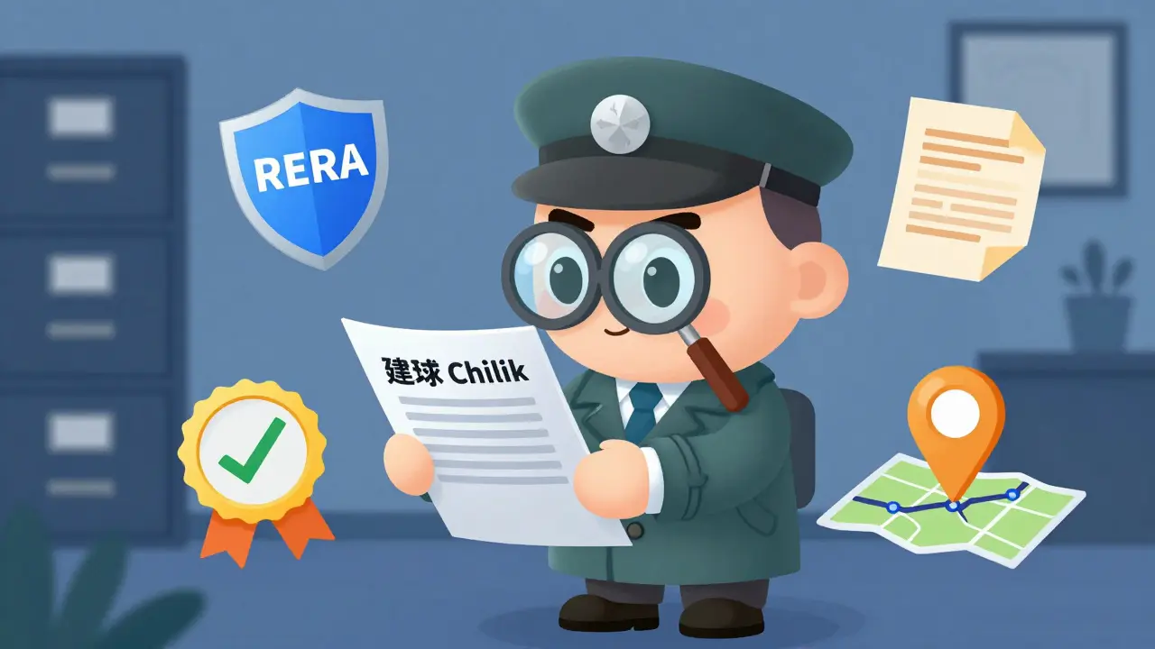 Detective character checking builder credentials and RERA compliance