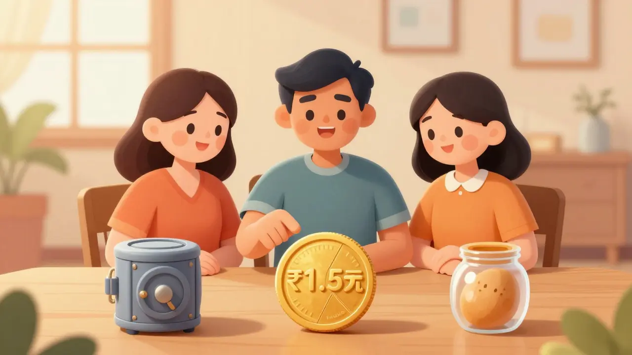 Family allocating tax savings into three different investment jars