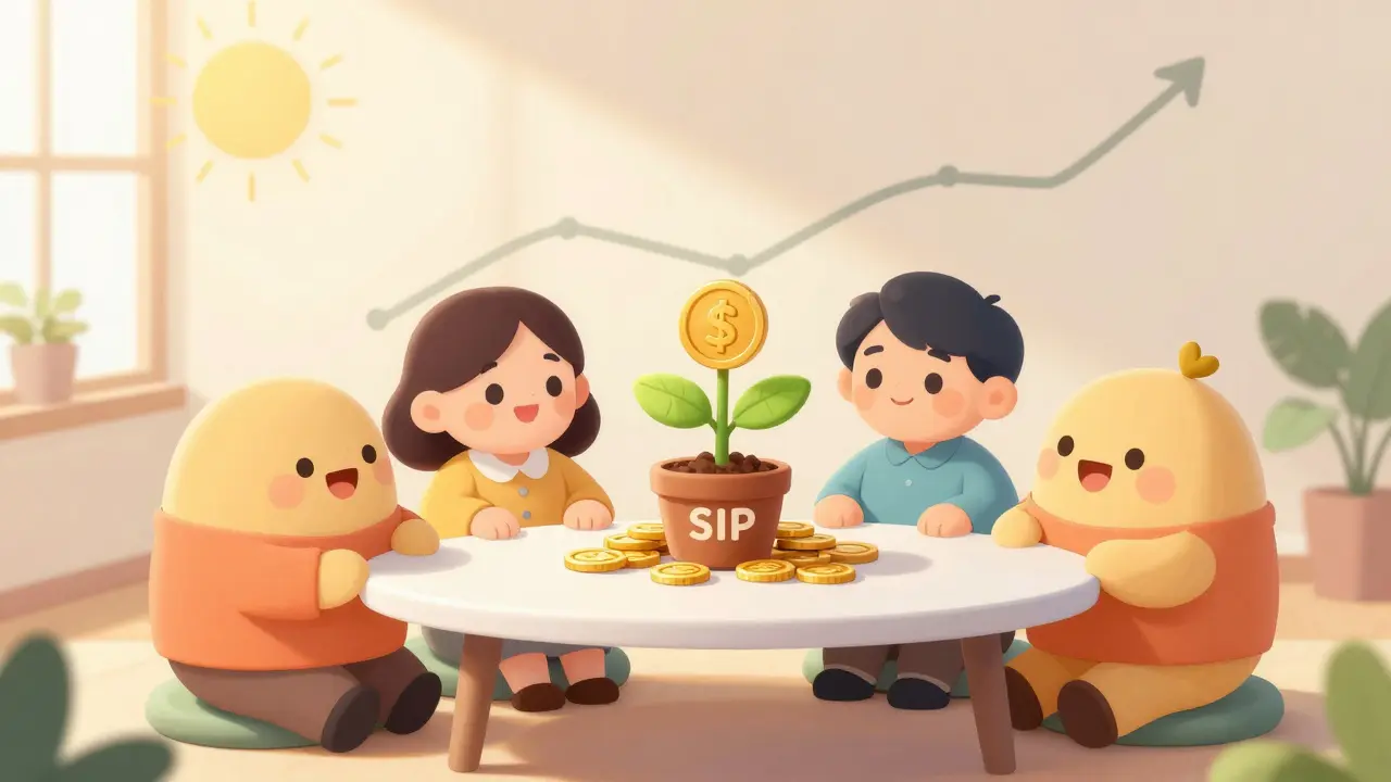 Family watching SIP investment grow into coin plant