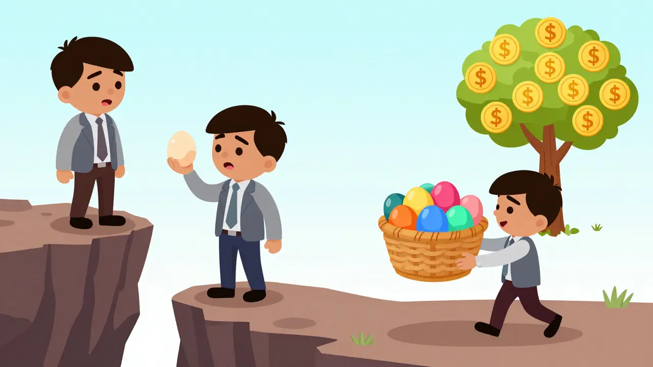 Illustration comparing risky stock vs diversified fund investing