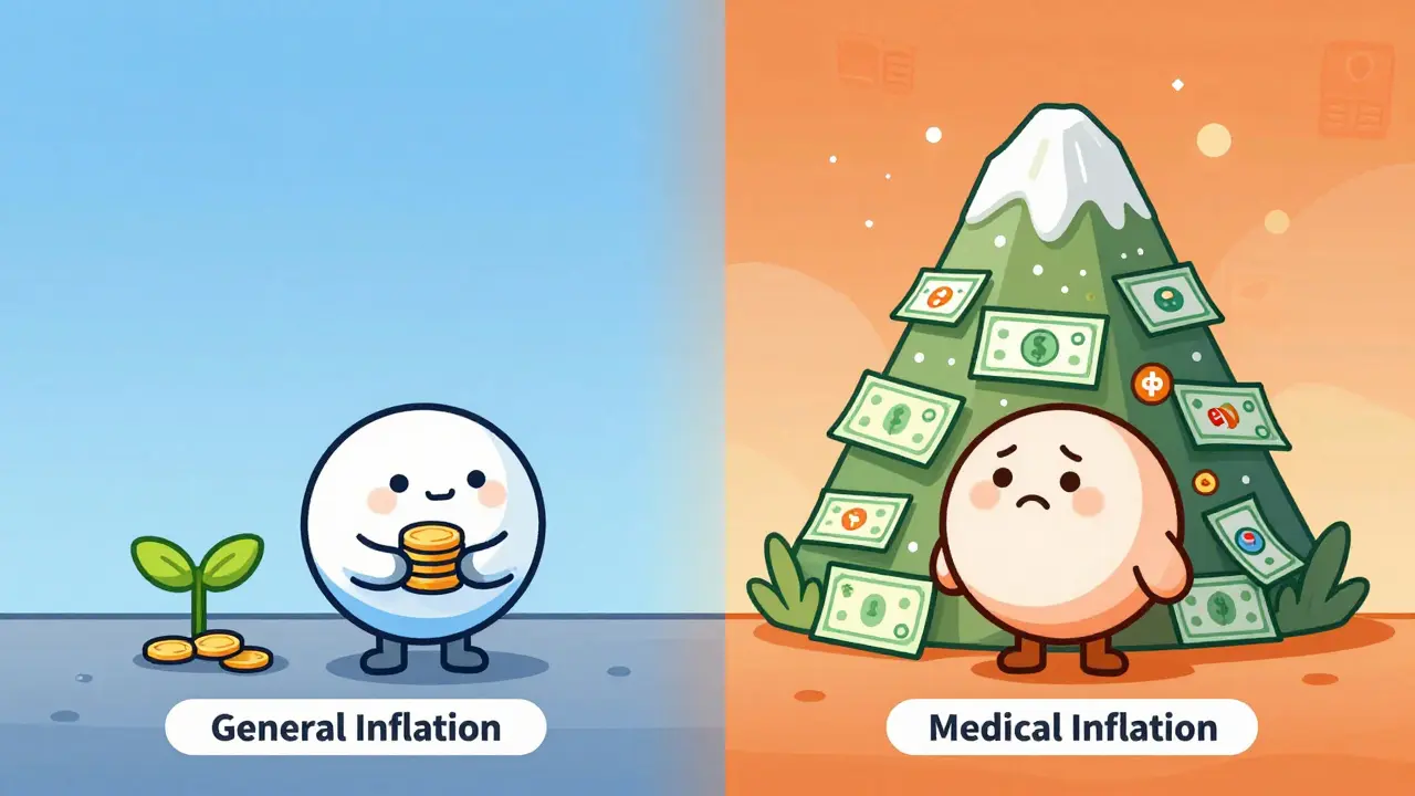 Illustration comparing slow general inflation vs rapid medical cost rise