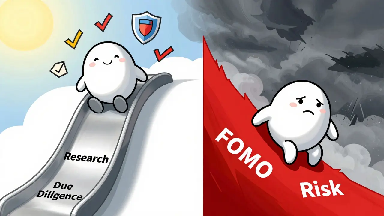 Illustration contrasting safe research vs risky FOMO in SME investing