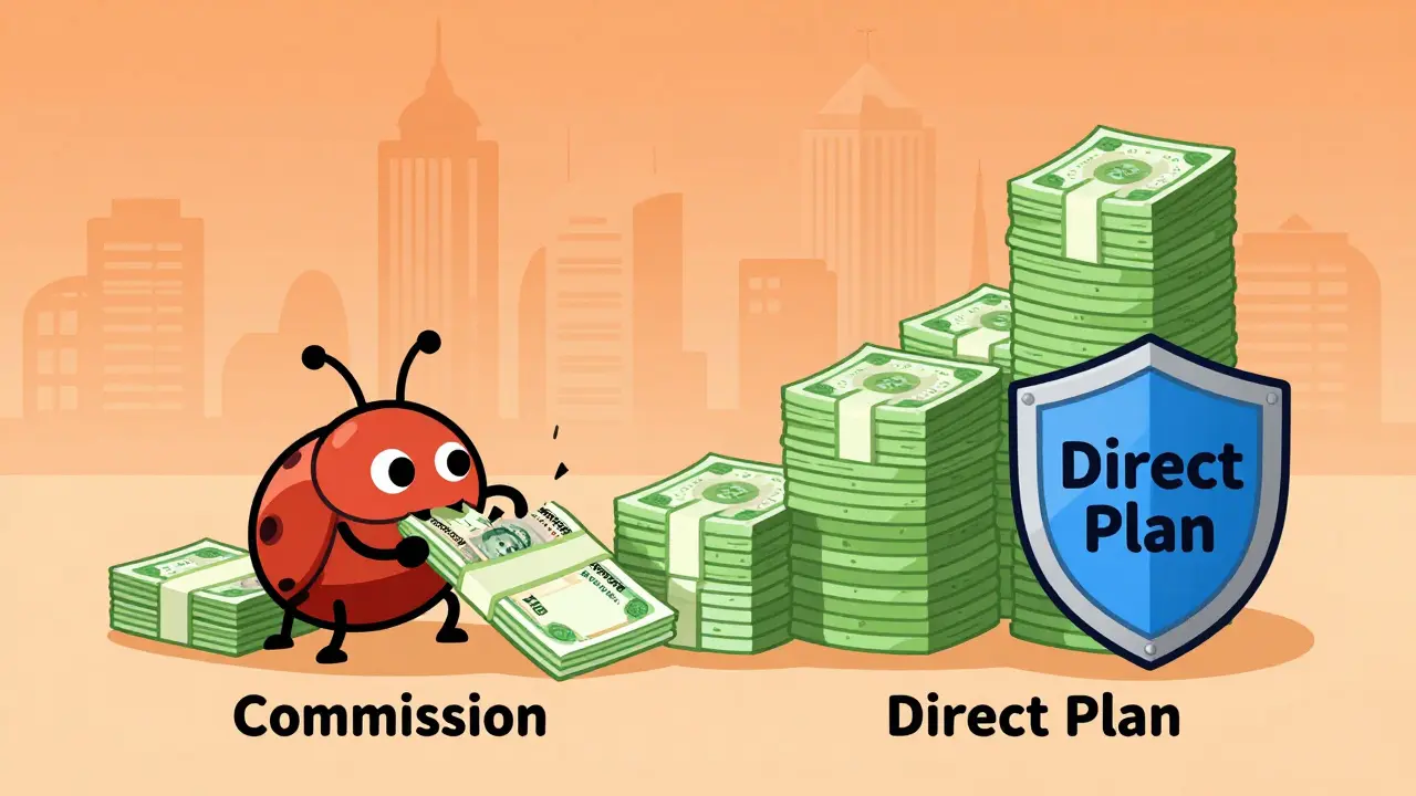 Illustration of commission fees reducing investment growth