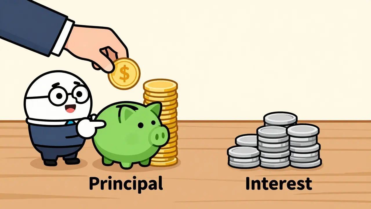 Illustration separating principal and interest coins with an advisor