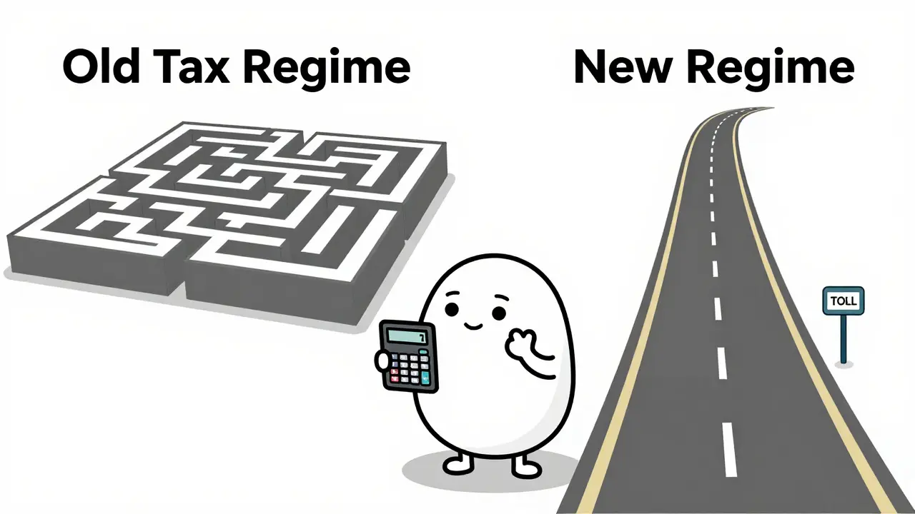 Person choosing between old and new tax regime paths
