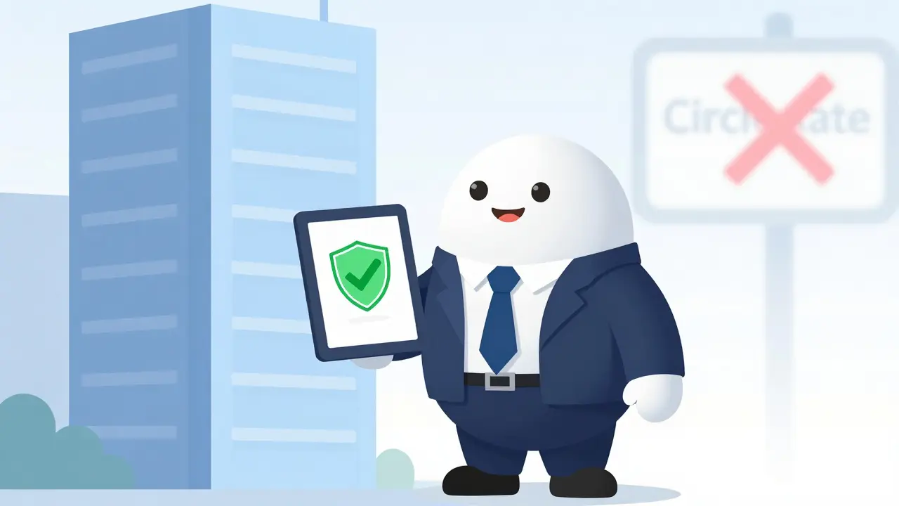 Professional cartoon character checking digital valuation database for safety