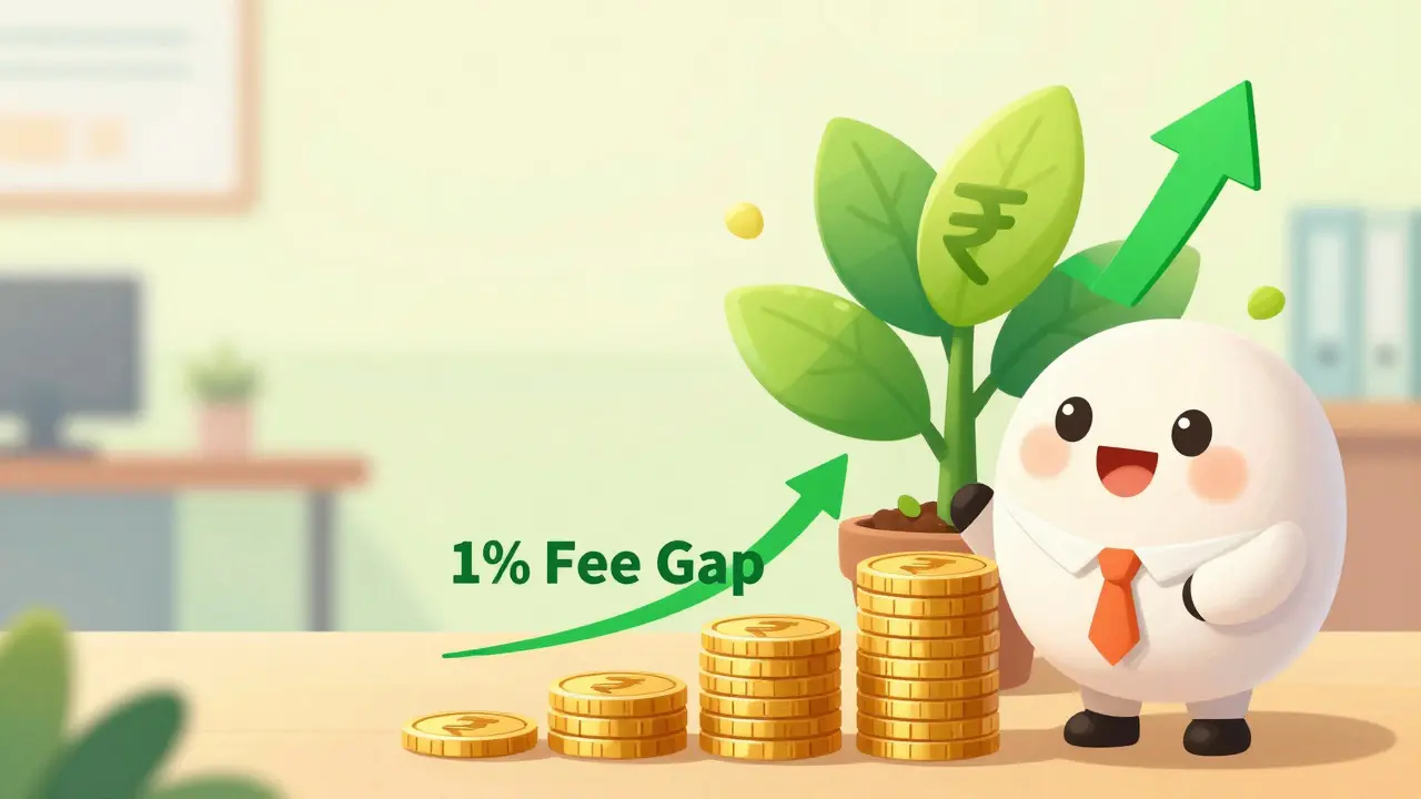 A cartoon character watching their investment grow like a plant with rupee leaves.