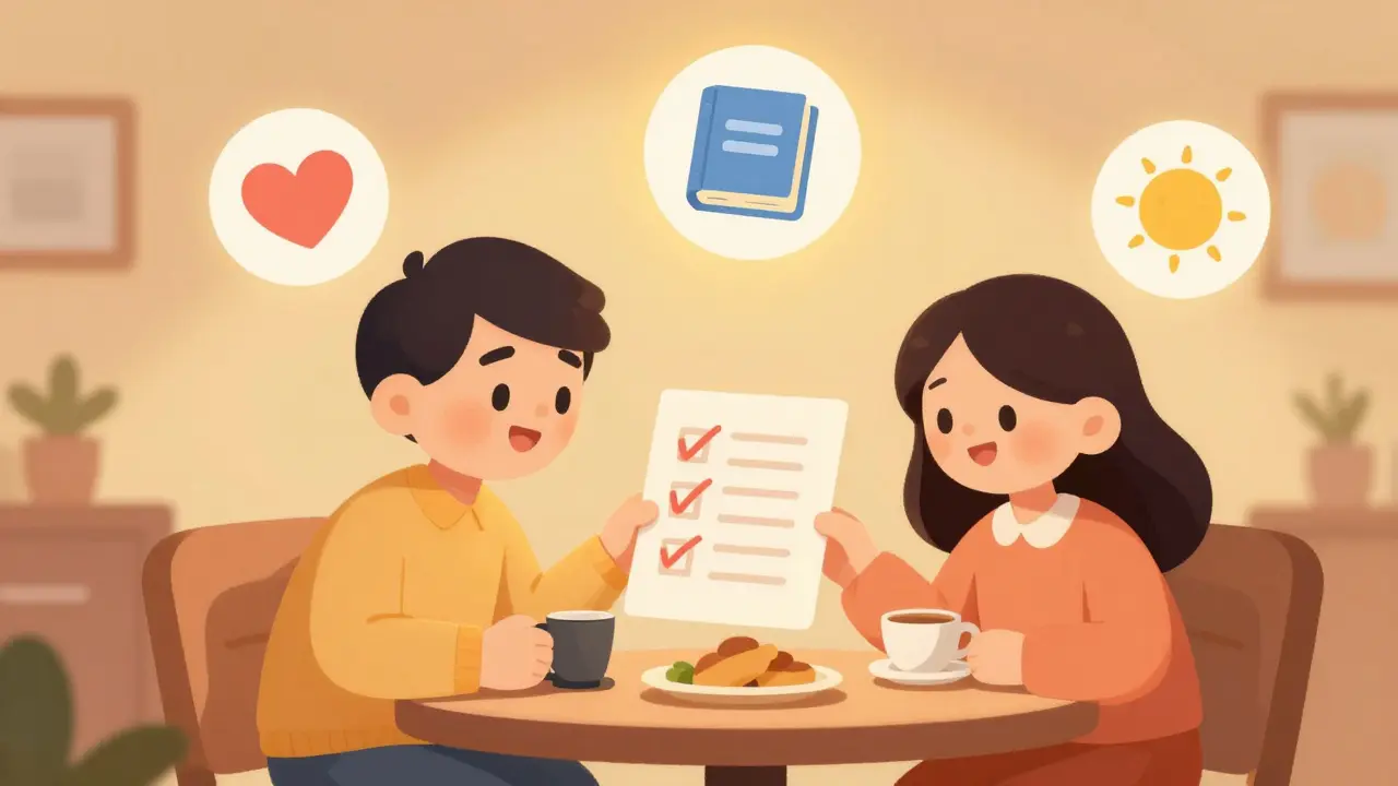 A happy family reviewing financial goals with floating health and retirement icons.