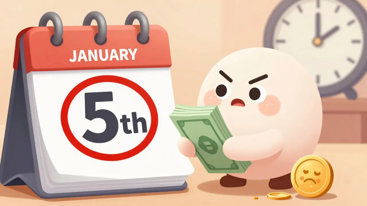 Cartoon character checking calendar date 5th for PPF deposit timing