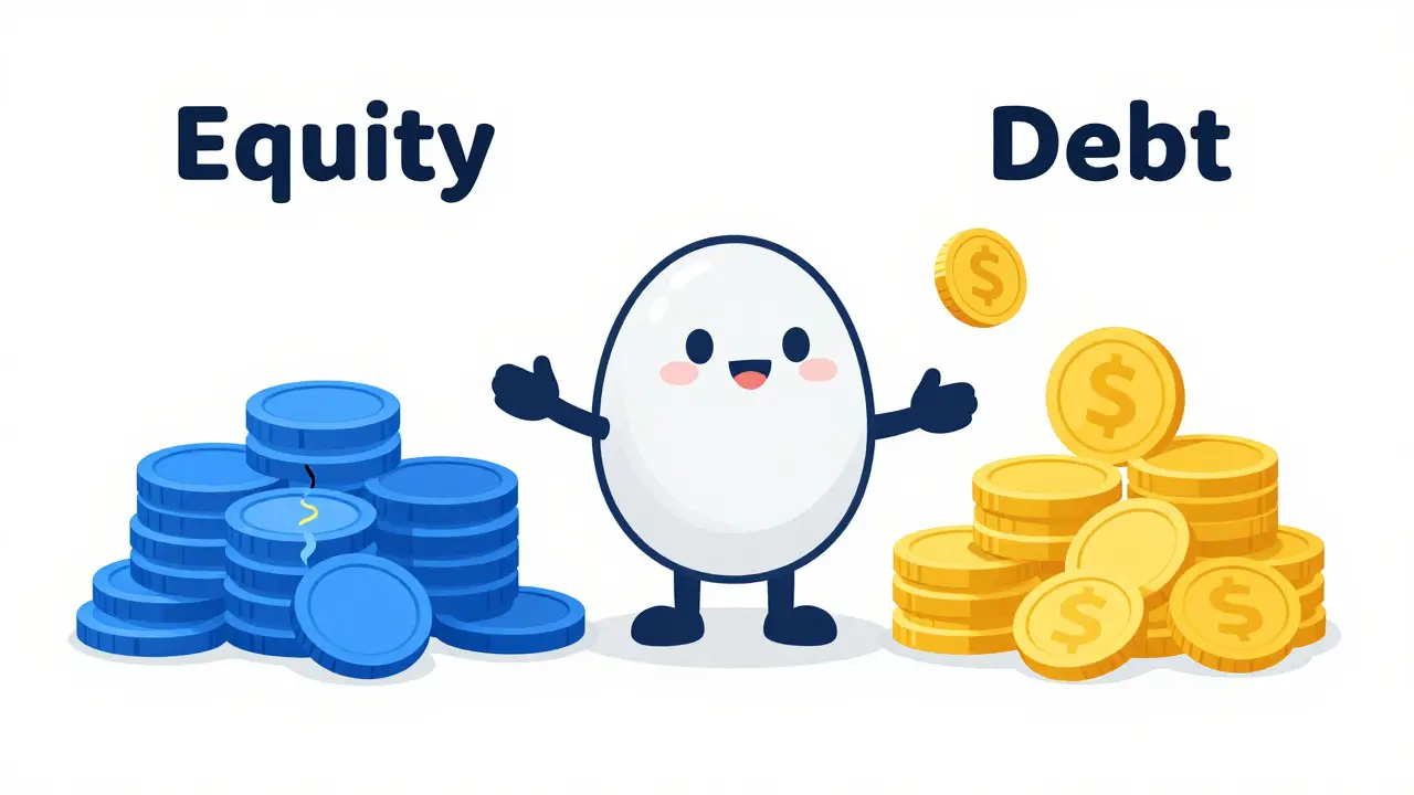 Cartoon showing how debt fund losses can offset various capital gains, unlike equity losses.
