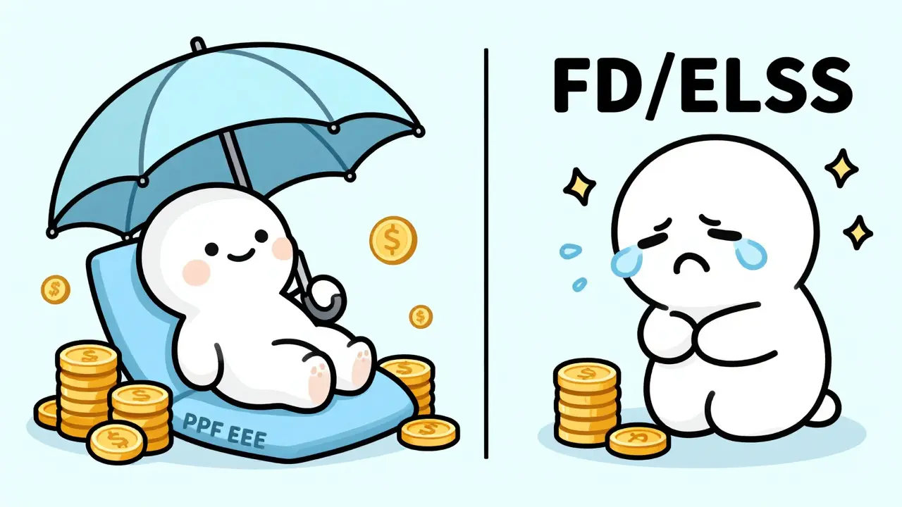 Comparison of relaxed PPF investor vs stressed FD investor cartoon