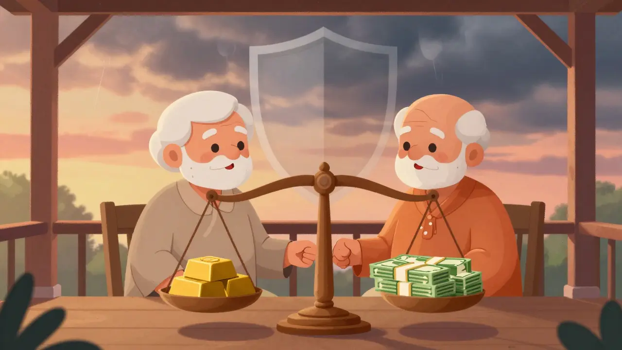 Elderly couple protected by balanced retirement portfolio