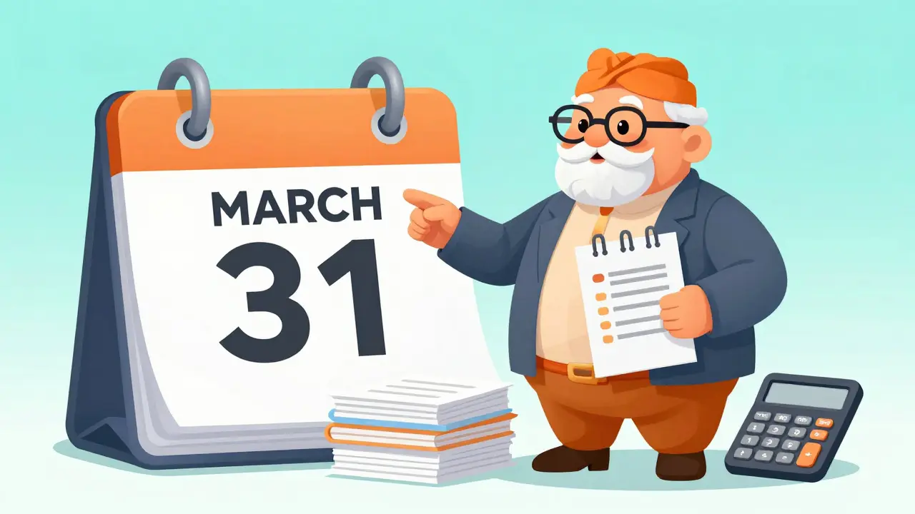 Friendly CA character advising on year-end tax planning before the March 31 deadline.