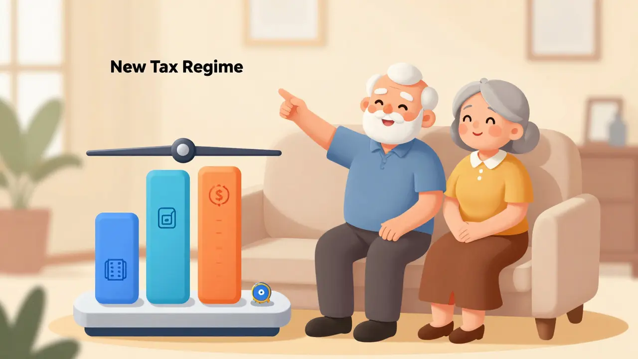 Senior couple choosing optimal tax regime for retirement income