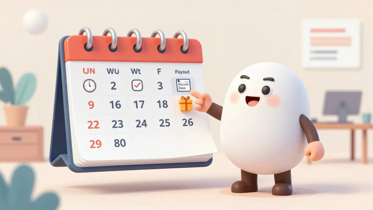 Wise cartoon character pointing at calendar with key dates