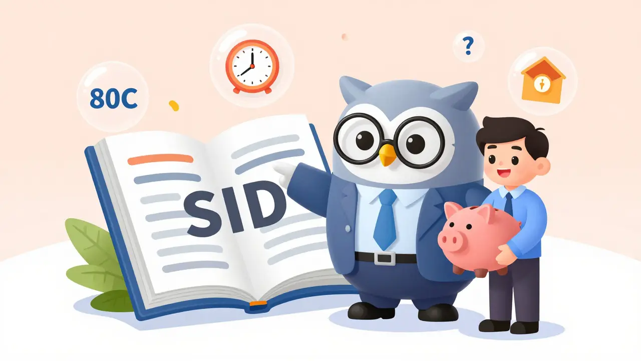 Cartoon advisor explaining mutual fund documents to investor
