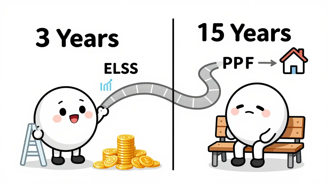 Illustration comparing short-term ELSS vs long-term PPF investment options