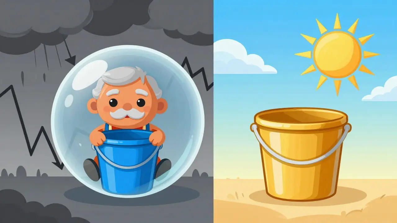 Retiree protected in a bubble from market storms while long-term investments grow safely