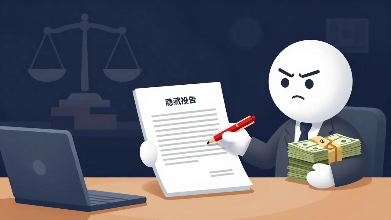 Rounded cartoon lawyer reviewing contract to protect buyer interests