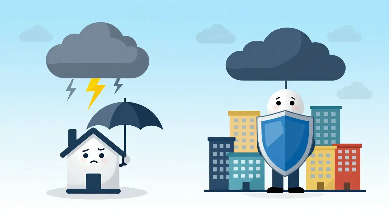 Visual comparison of single property risk versus diversified REIT portfolio protection